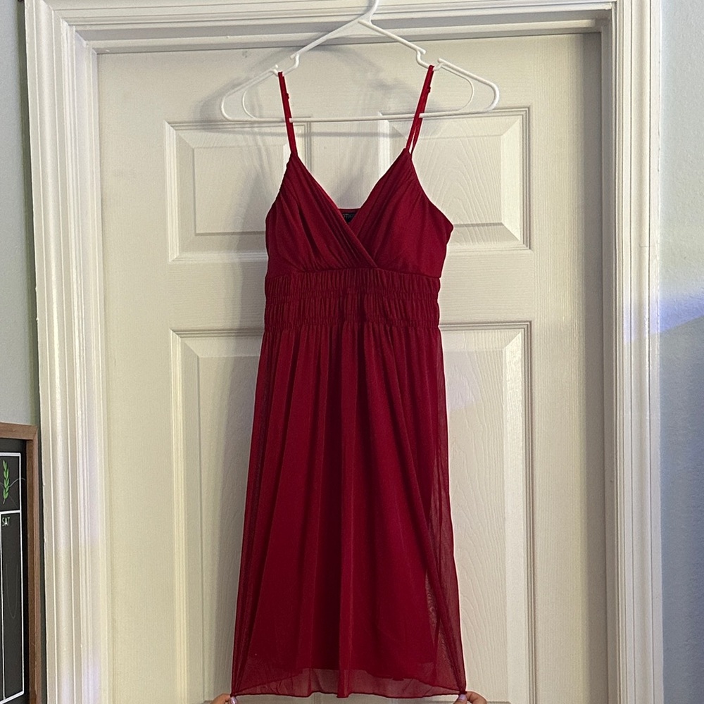 Hot Kiss Red Smocked Waist V-Neck Mini Dress